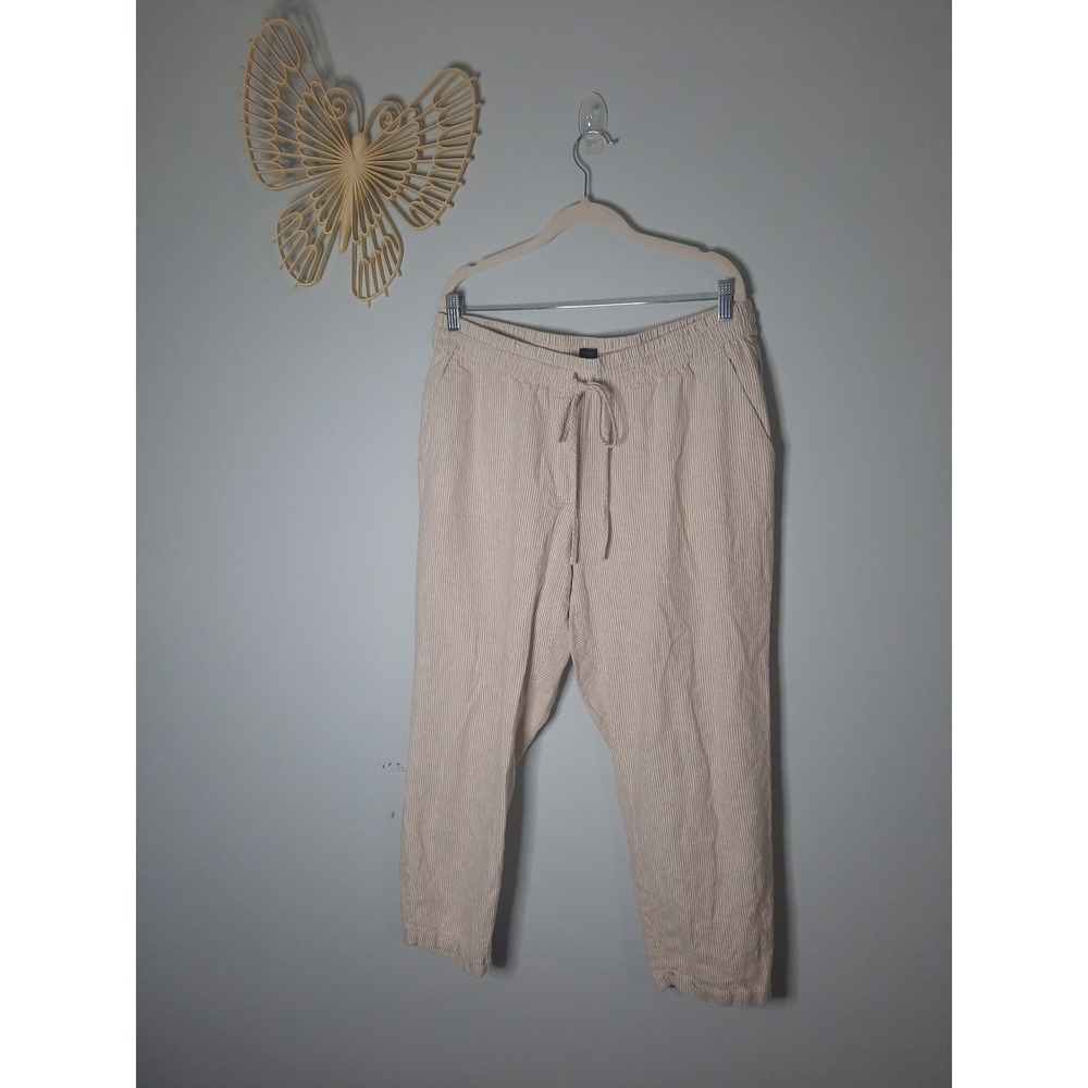 J.Crew Womens Striped Linen Cotton Blend Pull On Pants Tan White Size 16
